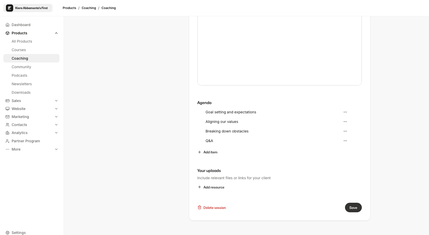 Creating sessions from the Kajabi dashboard