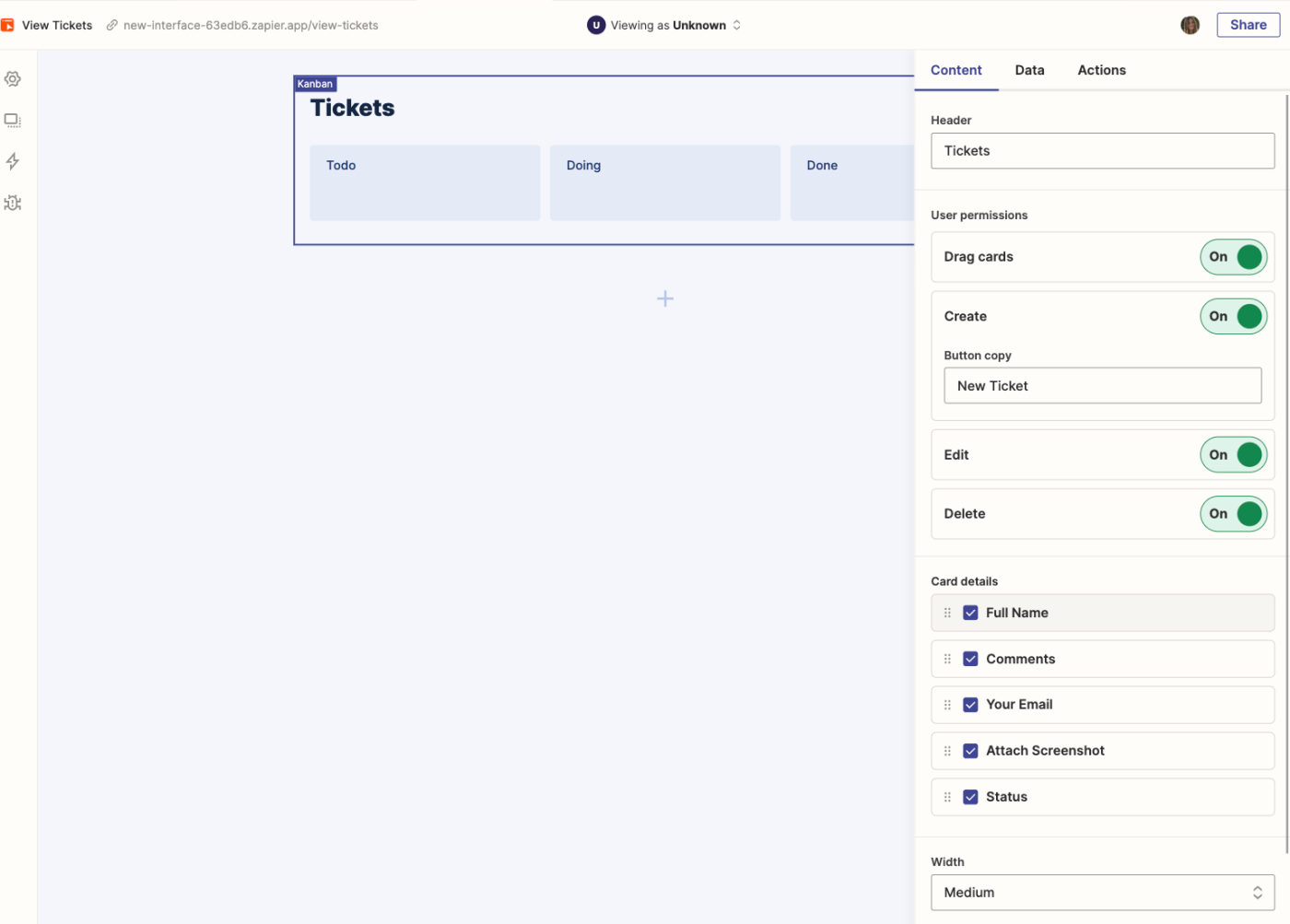 Screenshot of content on kanban tickets