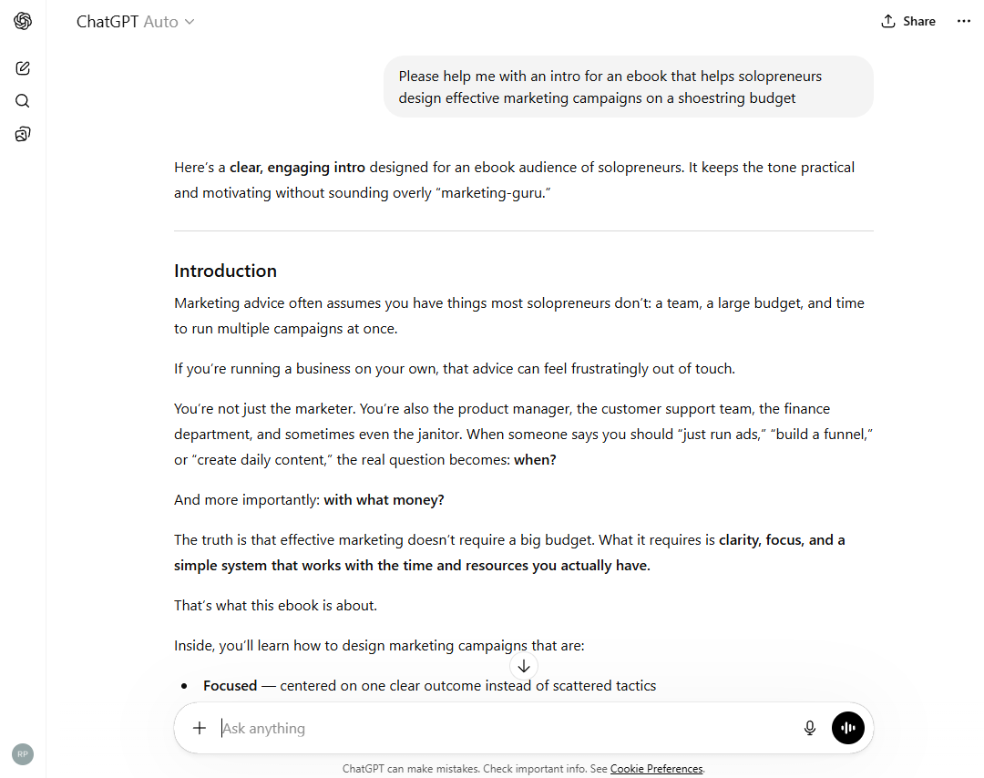 ChatGPT's suggestion for an intro to an eBook