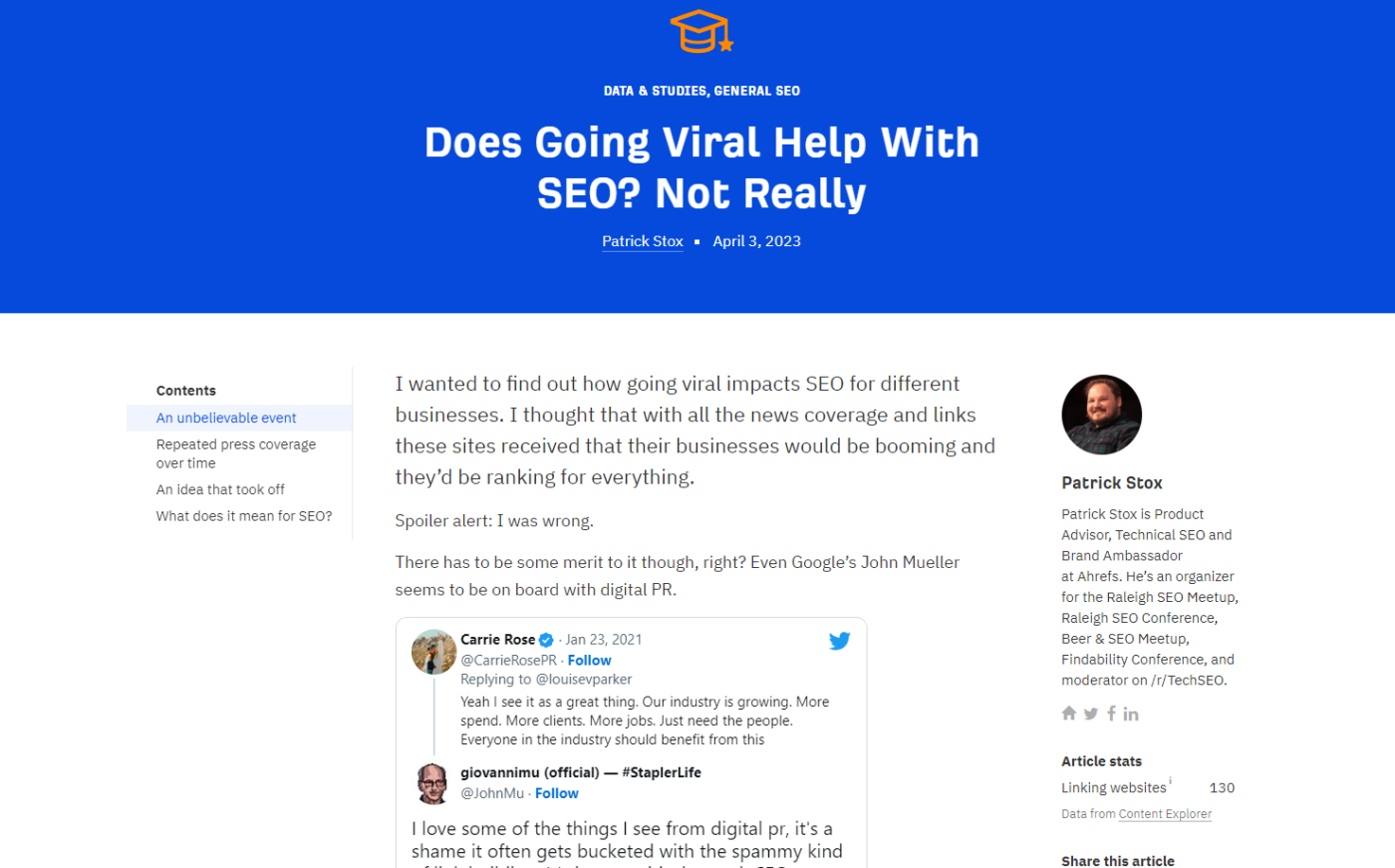 The article described above from Ahrefs