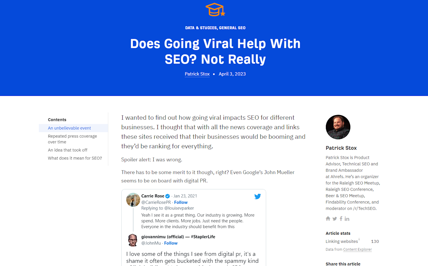 The article described above from Ahrefs