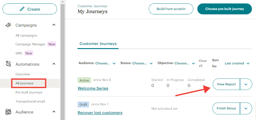 Clicking View Report on Mailchimp