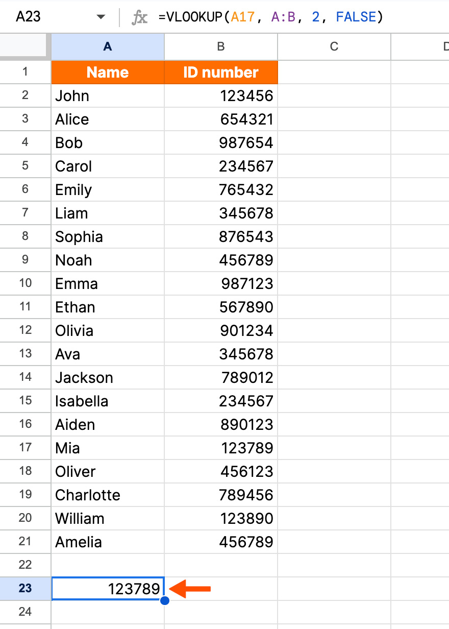 Screenshot of executing the function in a Google Sheet.