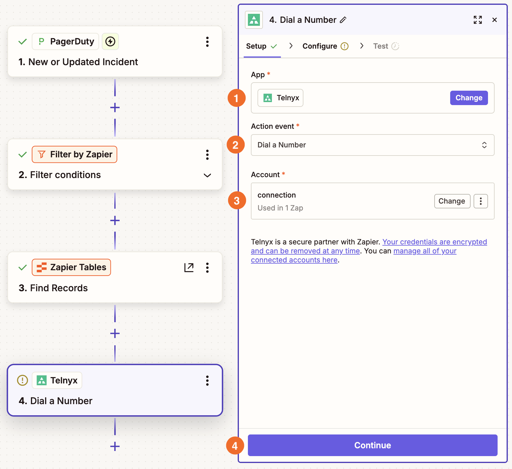 A Telynx action step setup