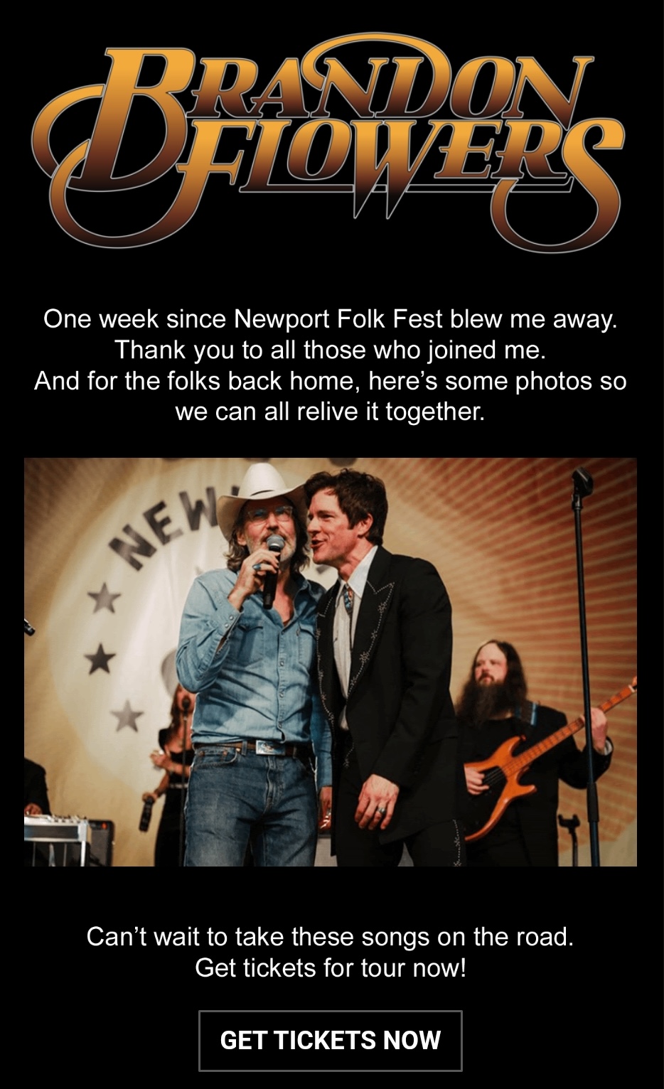 A drip marketing email from Brandon Flowers