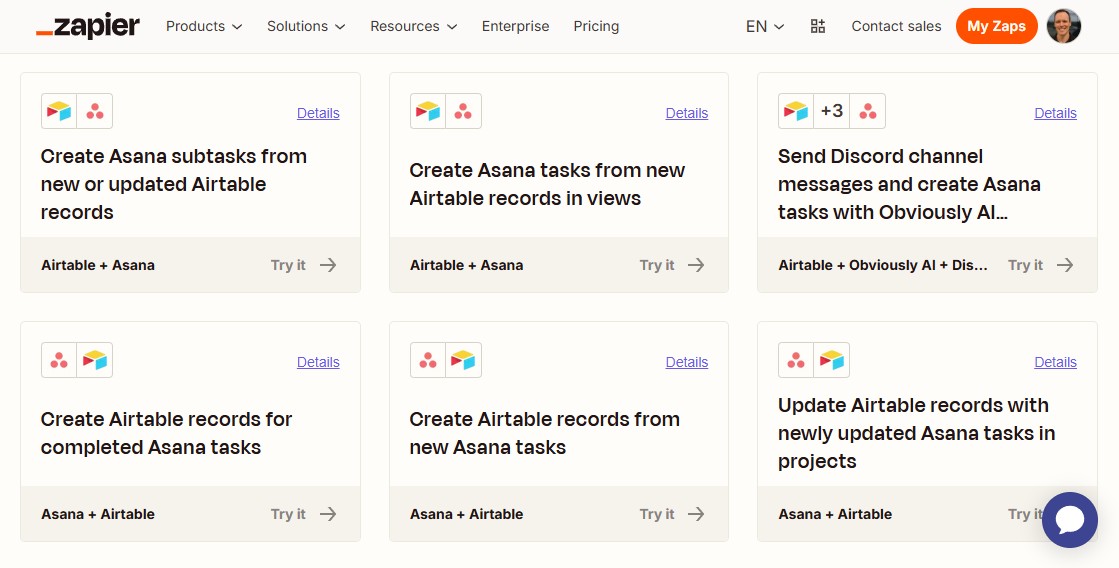 Pre-built templates on Zapier