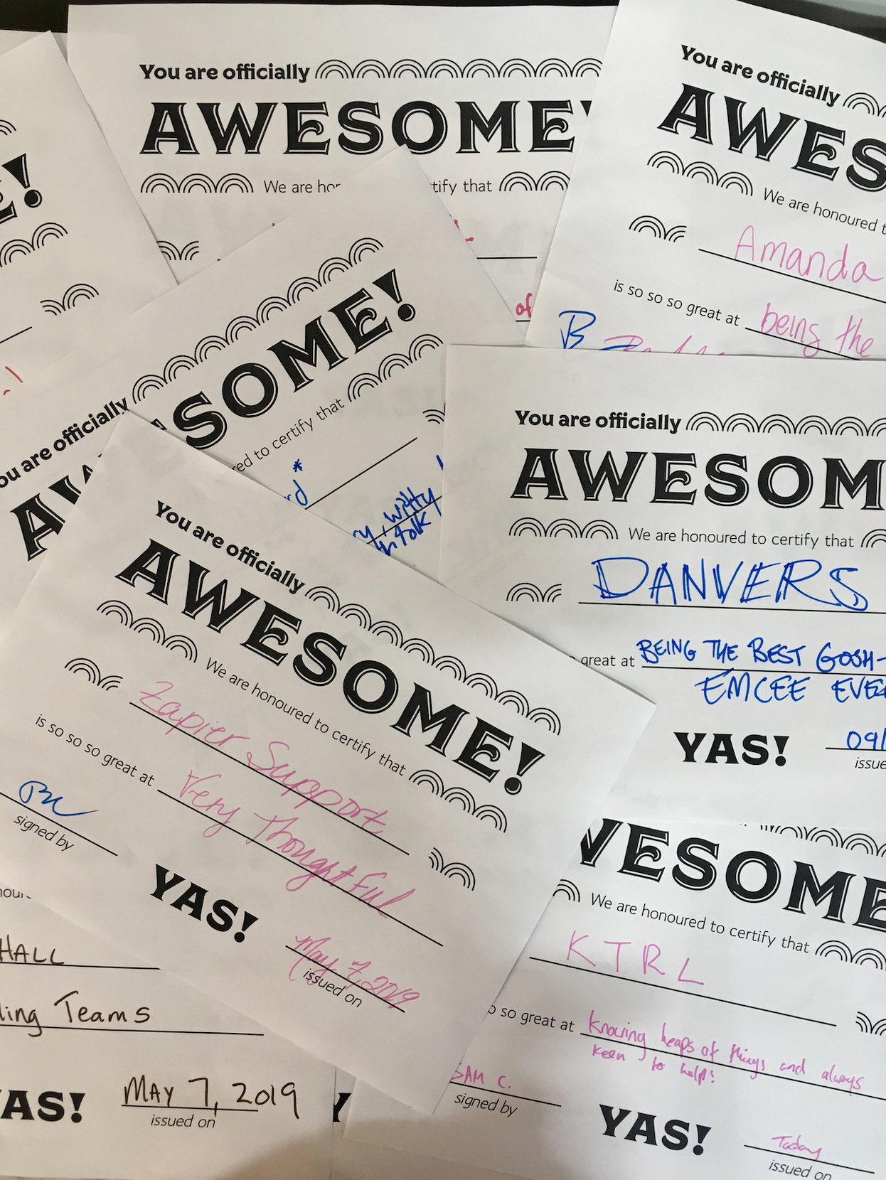 An image of the certificates of awesome