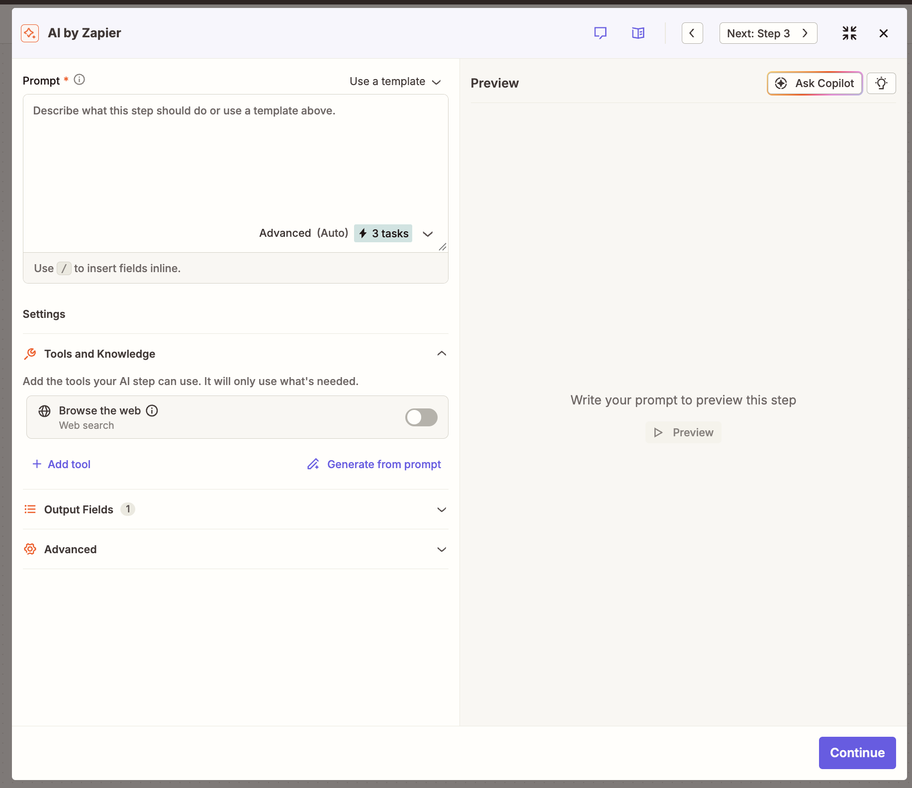 The AI by Zapier interface