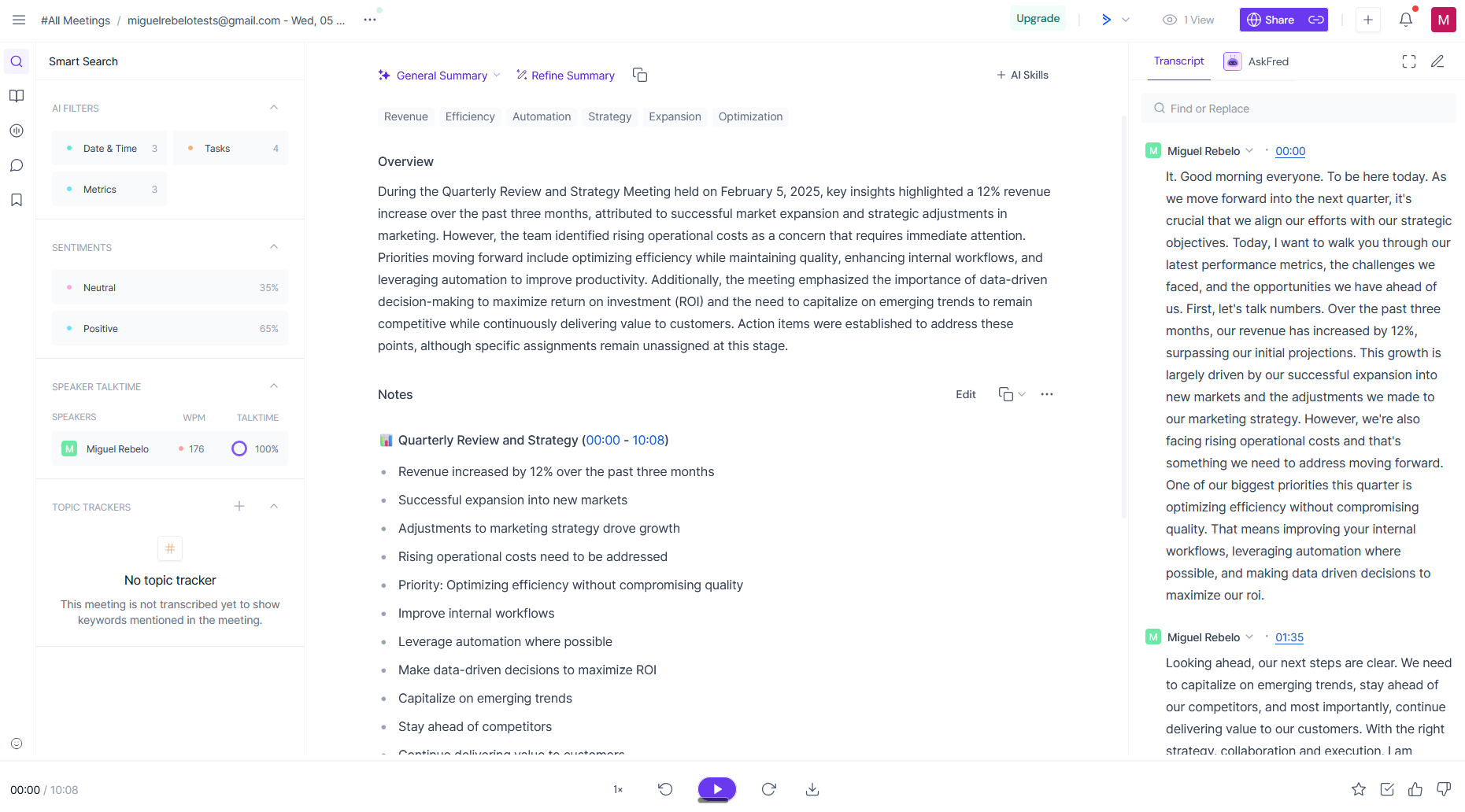 Fireflies.ai, our pick for the best team collaboration software for AI meeting insights.