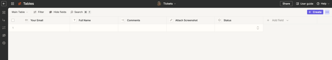 Screenshot of basic table layout