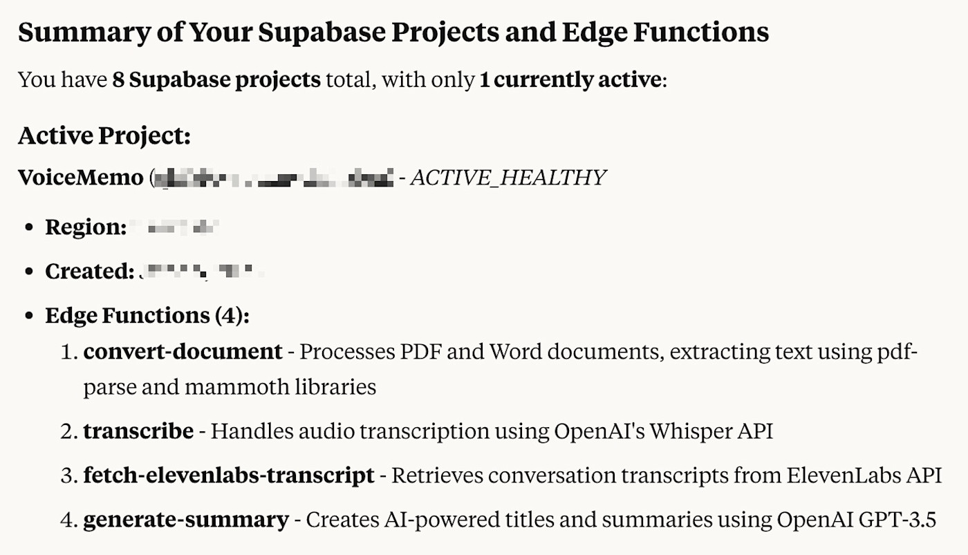 Asking Claude to access Supabase using the Supabase MCP server