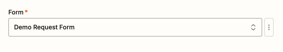 A form field in the Zap editor with Demo request selected in the field.