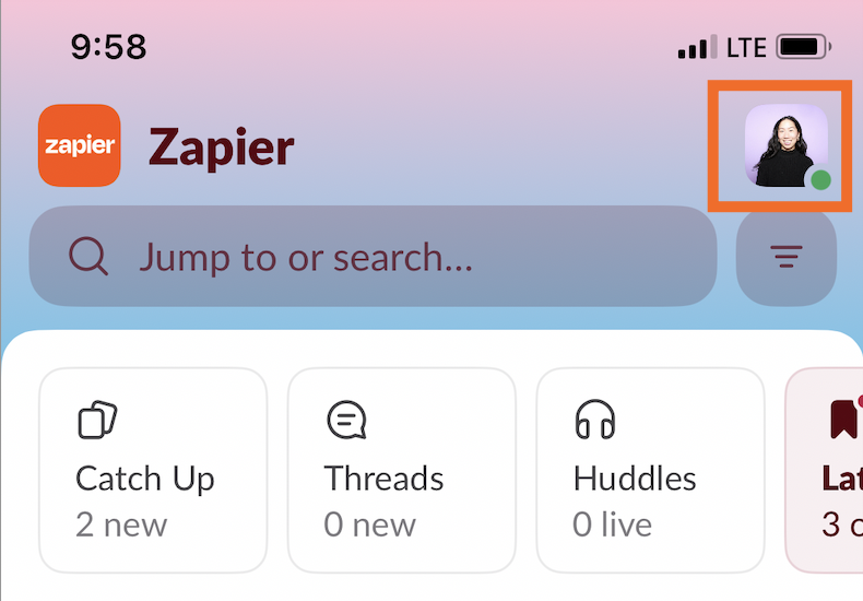 Slack profile picture on the mobile app for iOS. 