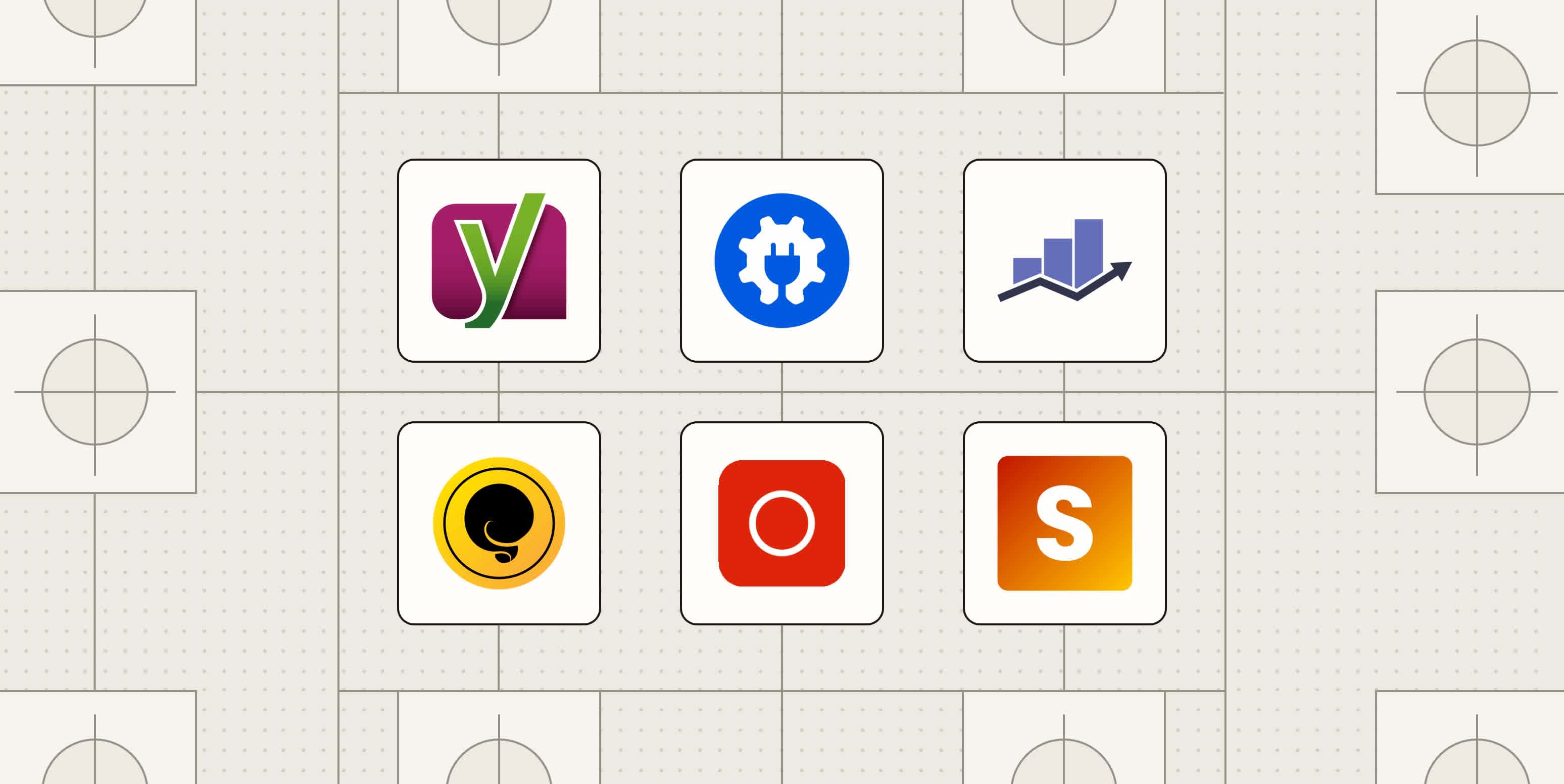 Hero image with the logos of the best WordPress SEO plugins