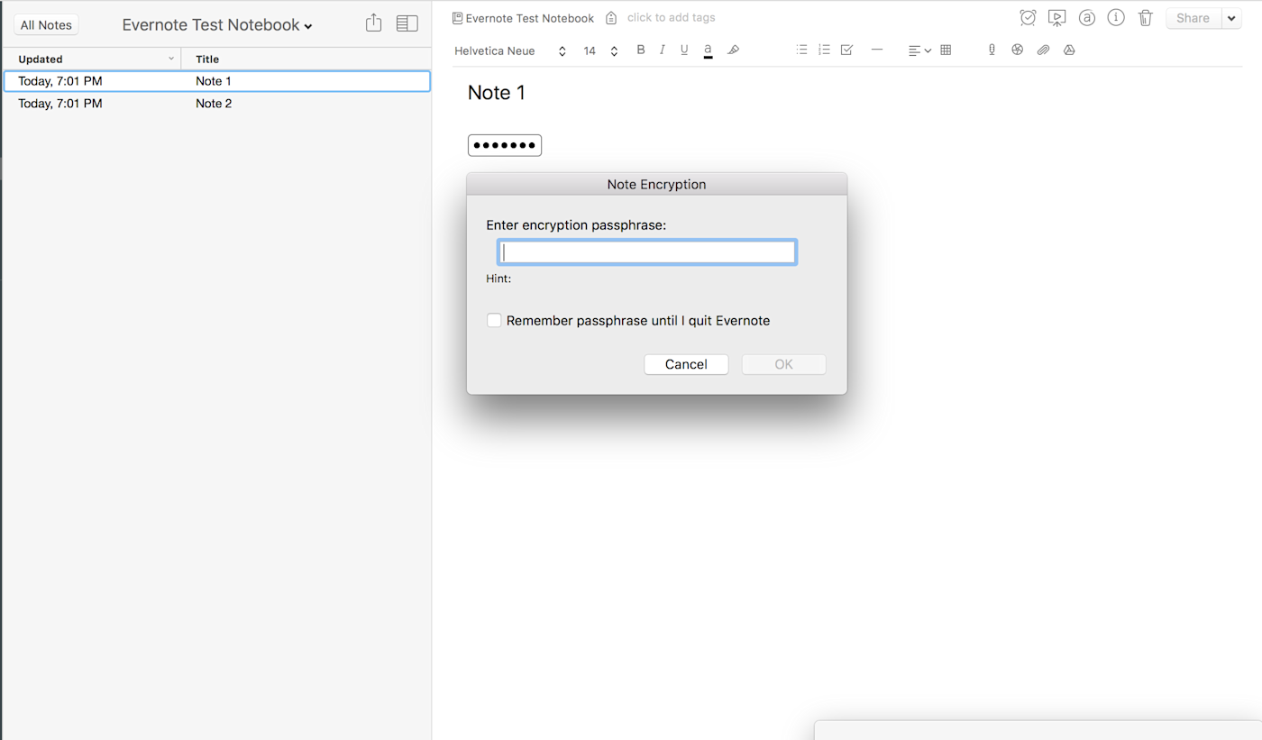 Evernote password protection