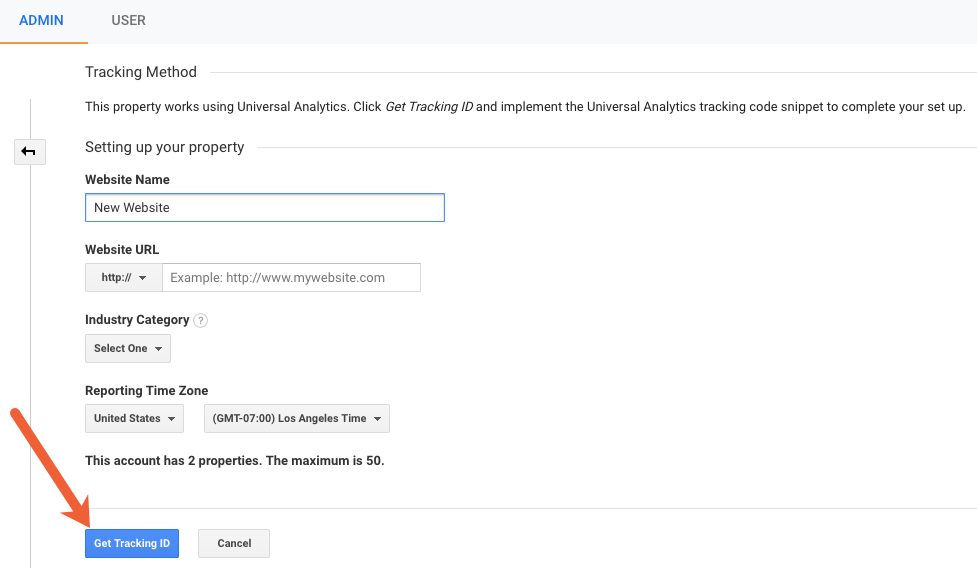 get tracking ID for new Google Analytics property