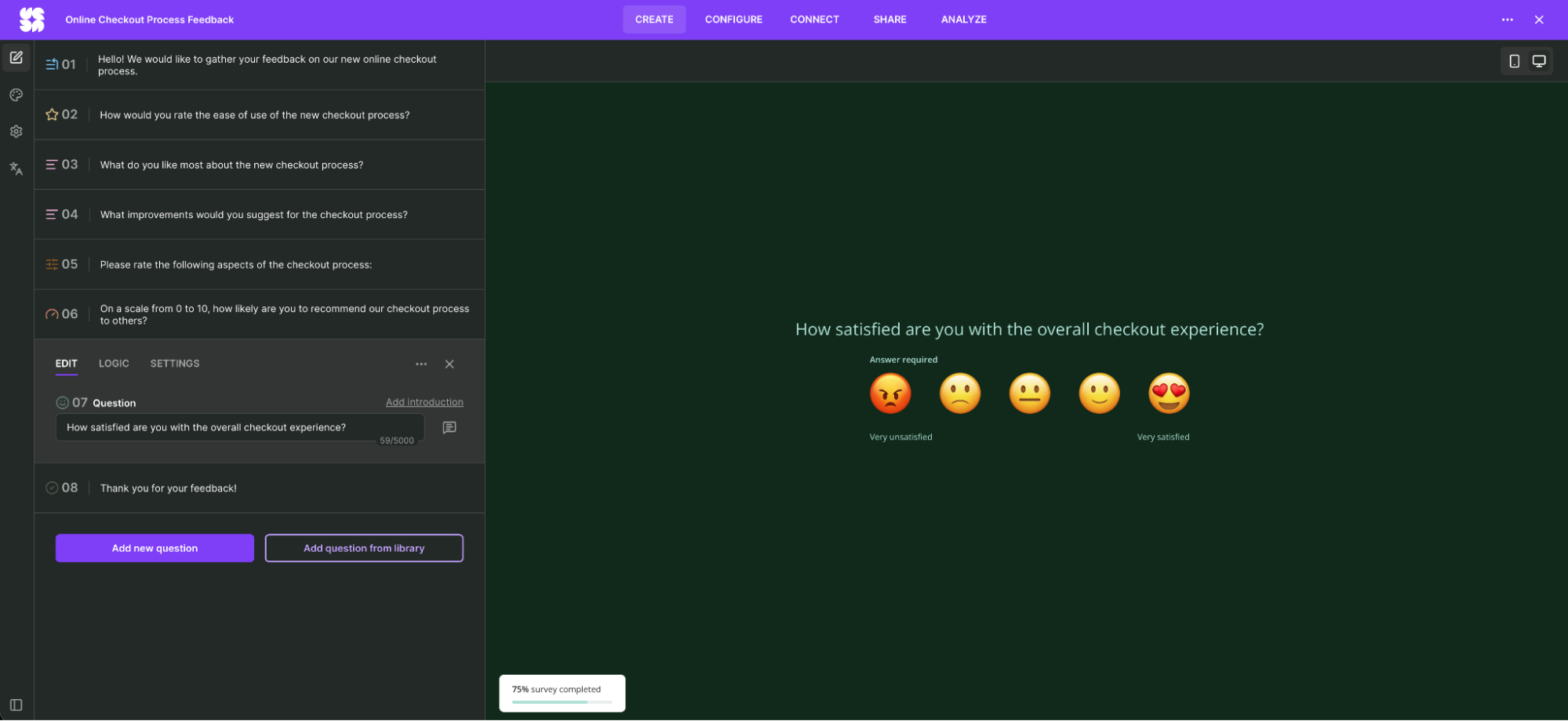 Survicate, our pick for the best survey app for conversational analytics