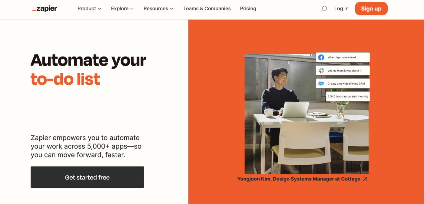 A photo of a Zapier customer on their home page