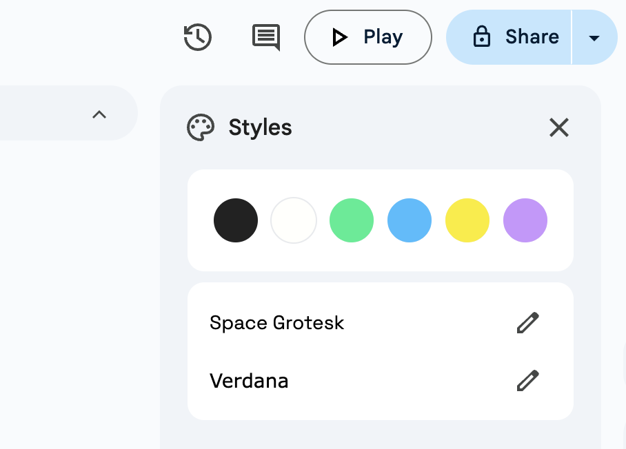 Styles panel in Google Vids. 