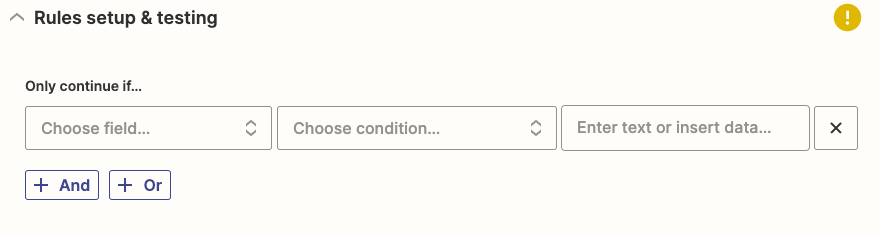 There will be three dropdowns to set up a path rule. To add more rules, click the "+AND" or "+OR" buttons beneath the dropdown menus.