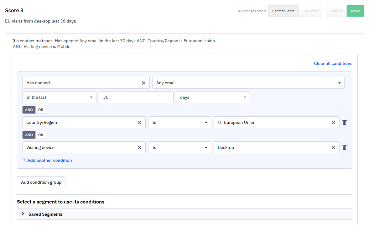 Lead scoring in ActiveCampaign