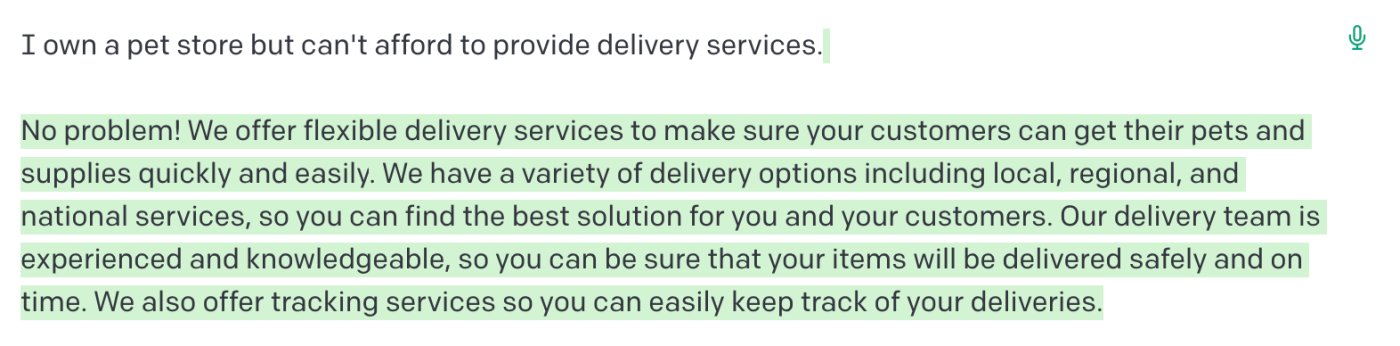 GPT answers as if it's a delivery service