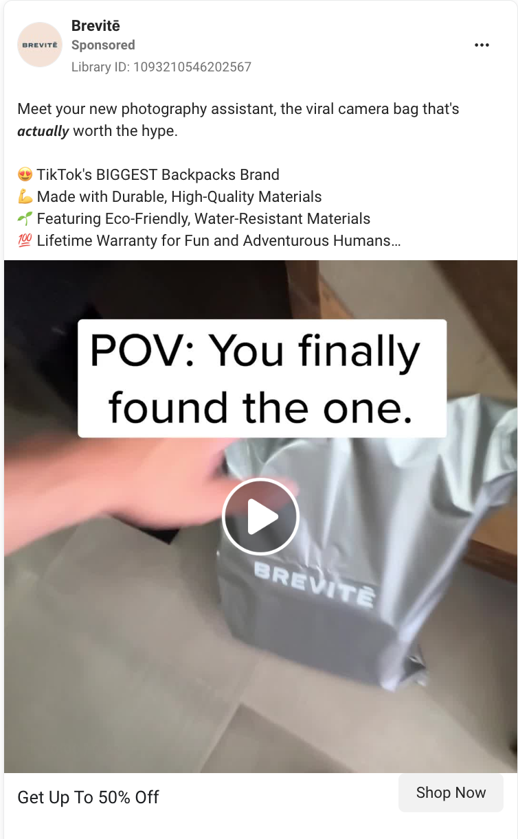 UGC-style video Facebook ad example from Brevitē. 