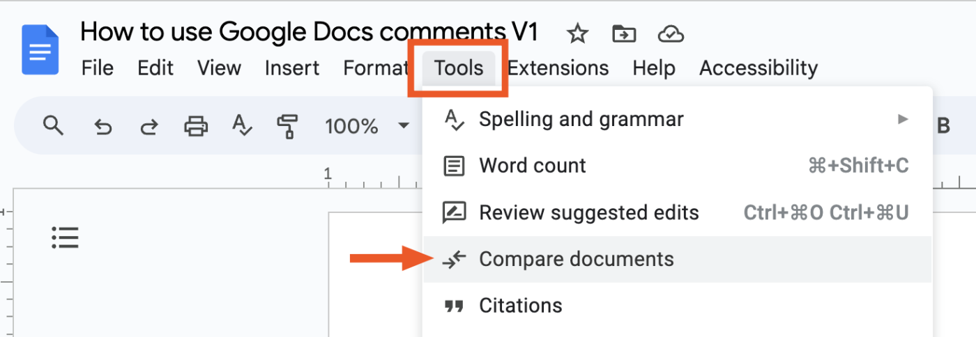 How to compare documents in Google Docs. 
