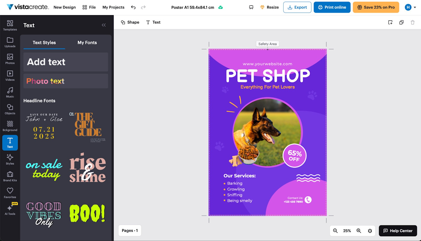 Vista Create, our pick for the best free social media and print design app