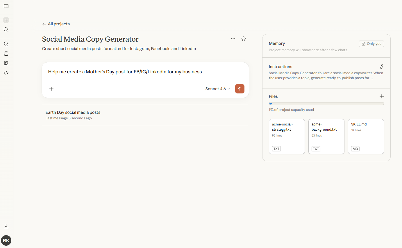 A screenshot of Claude, an AI marketing tool.