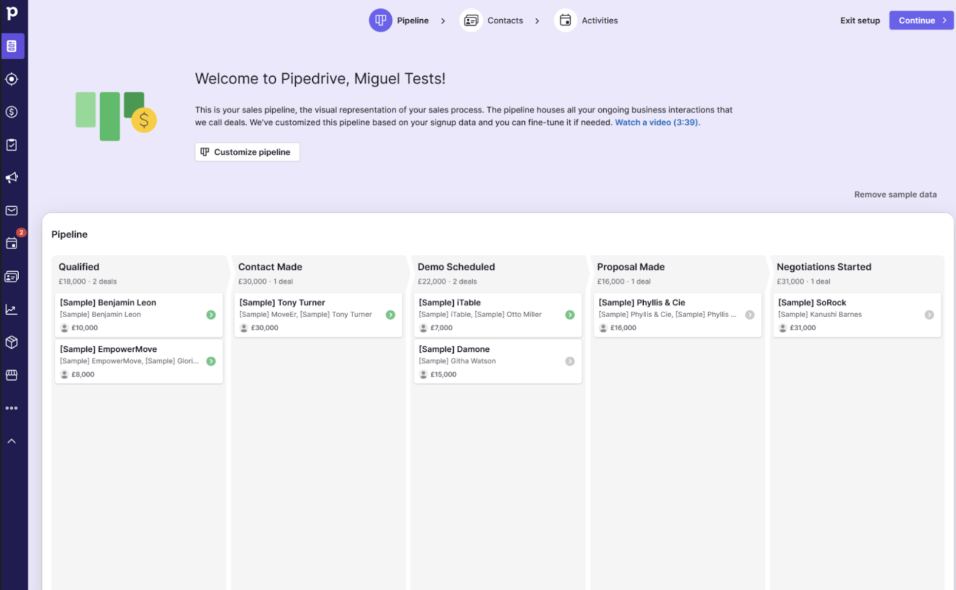A screenshot of Pipedrive, a campaign management software.