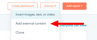 Clicking "Add external content" under "Actions"