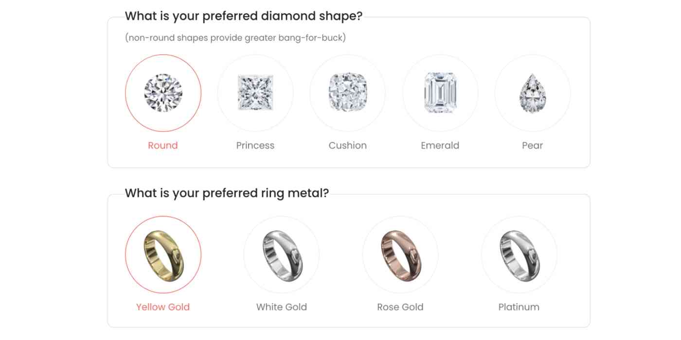 Hero image with a screenshot of an eCommerce engagement ring site