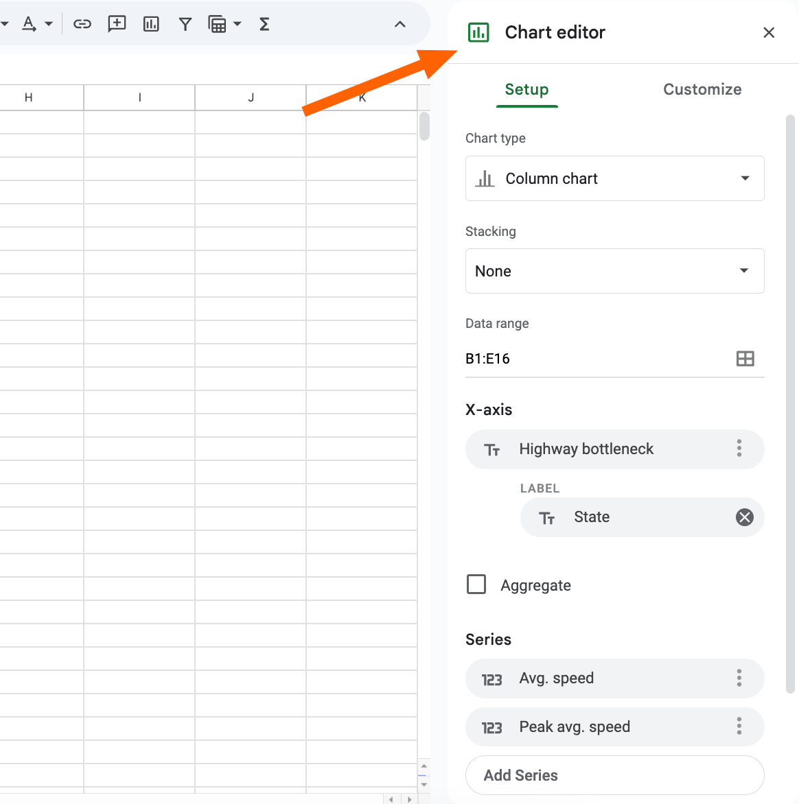 Screenshot showing the Chart Editor panel in Google Sheets