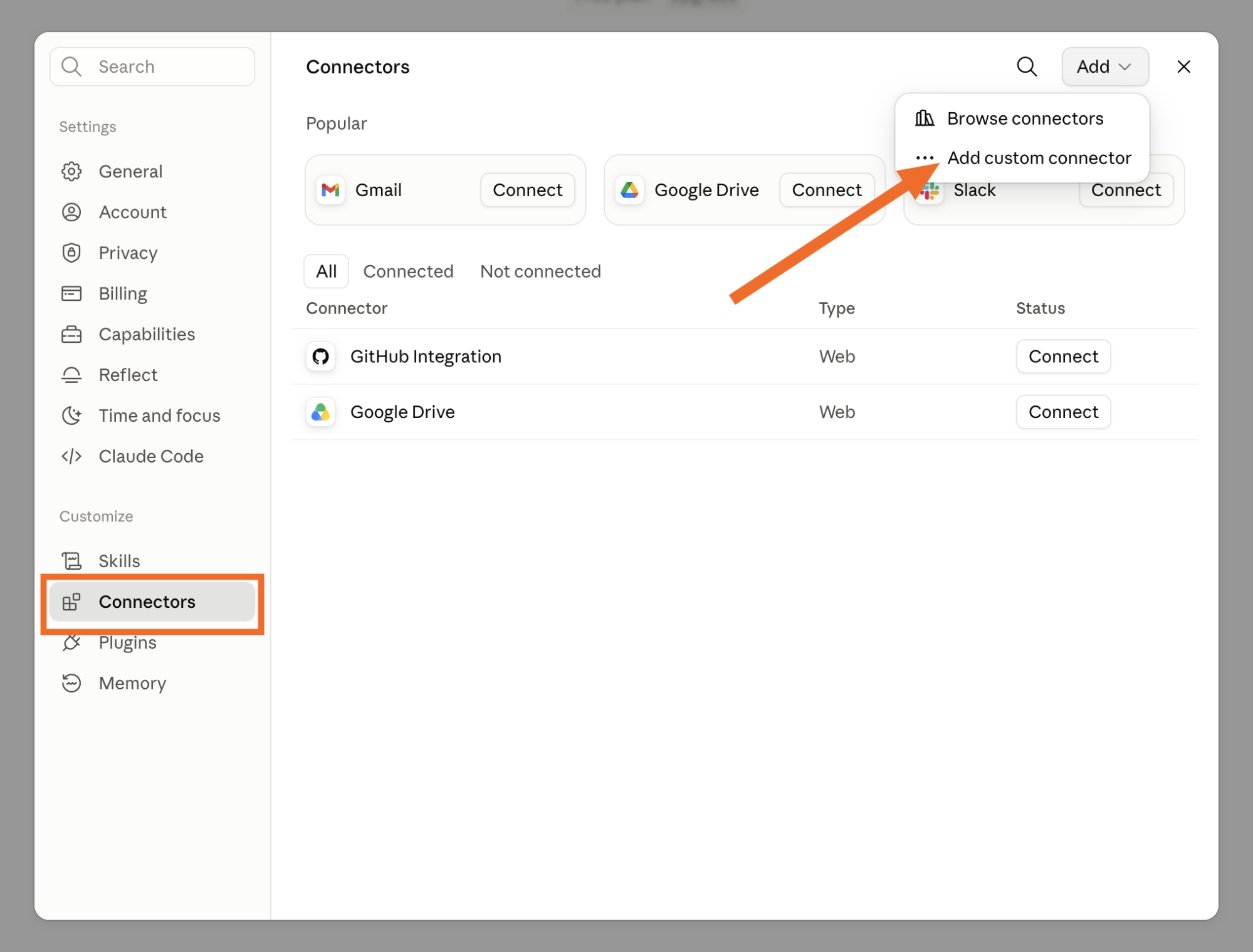 Adding a custom connector in Claude