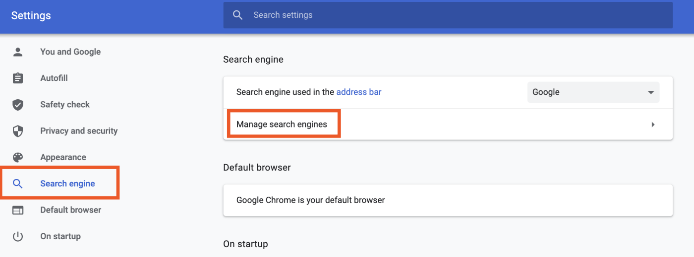 Manage search engines in Chrome