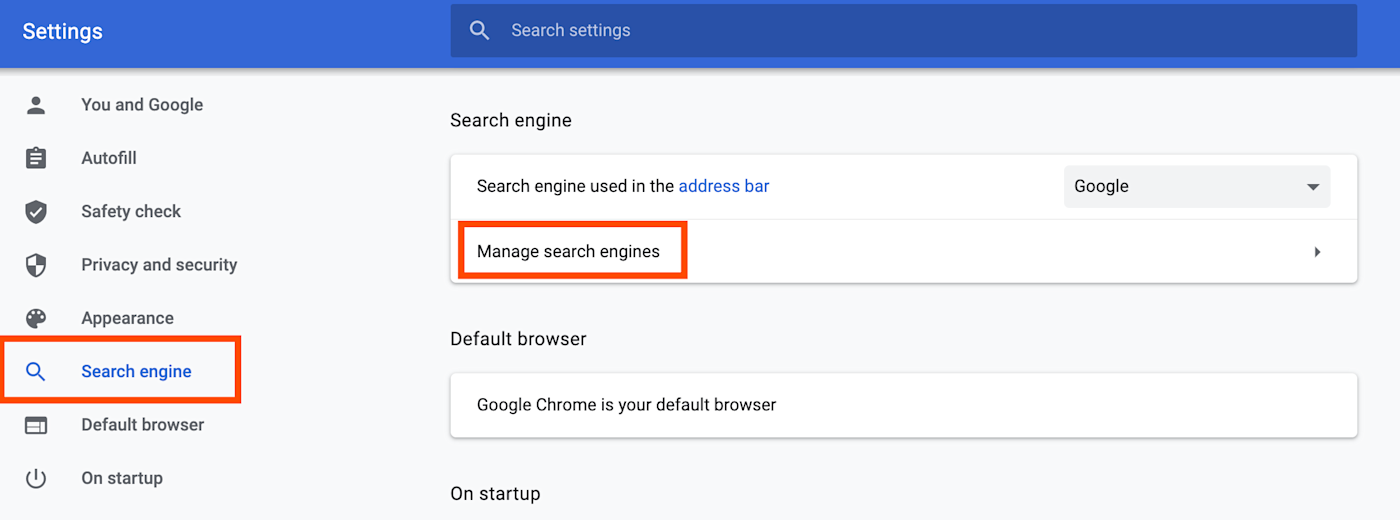 Manage search engines in Chrome