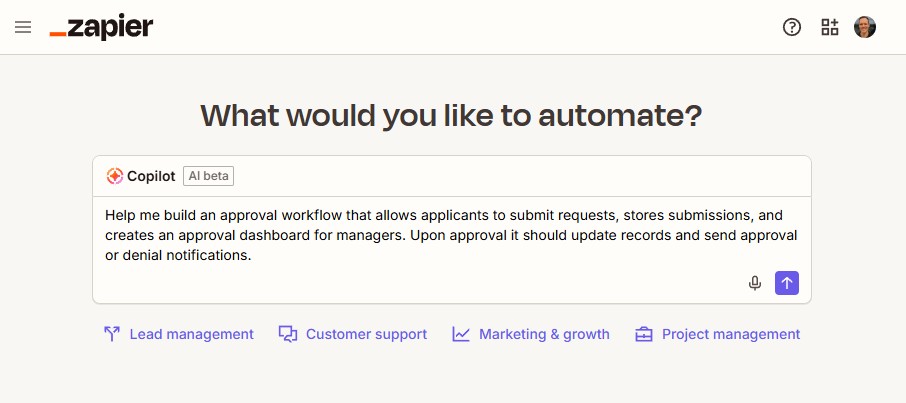 Building an automated system using Zapier Copilot