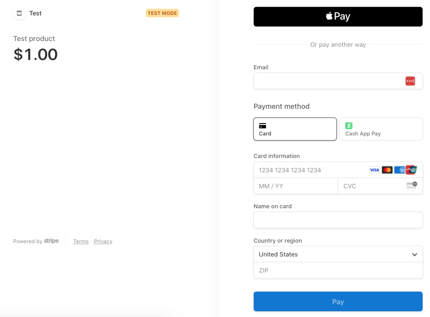 Screenshot of Stripe's checkout module