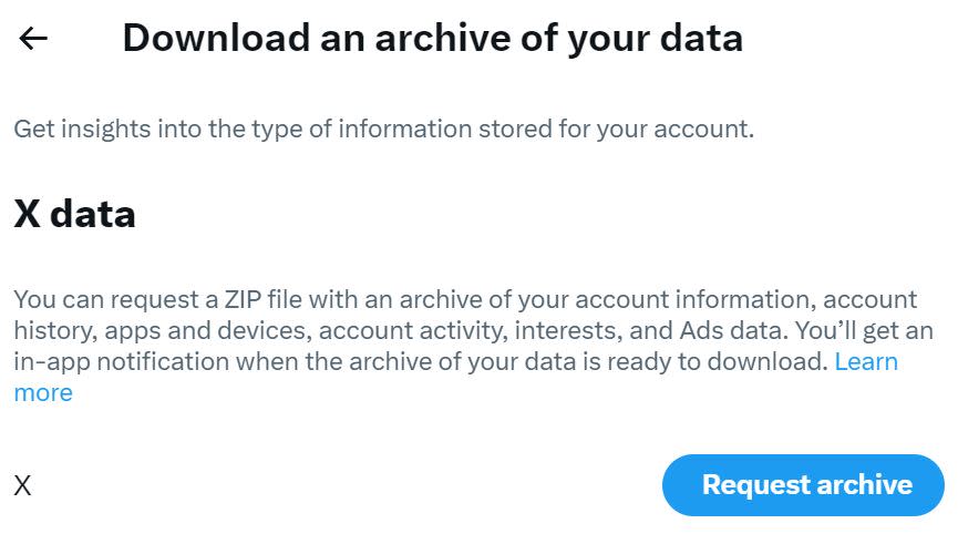 Clicking Request archive in Twitter