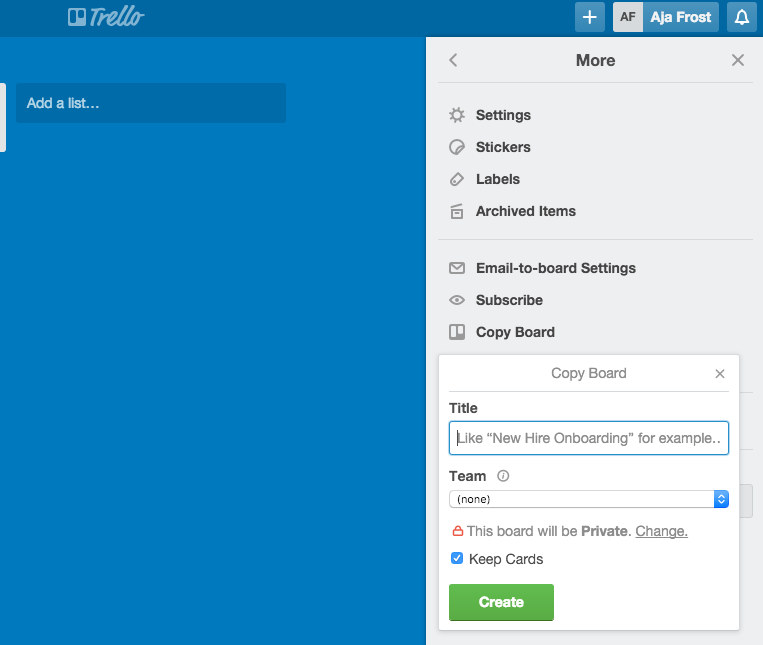 clone board in Trello