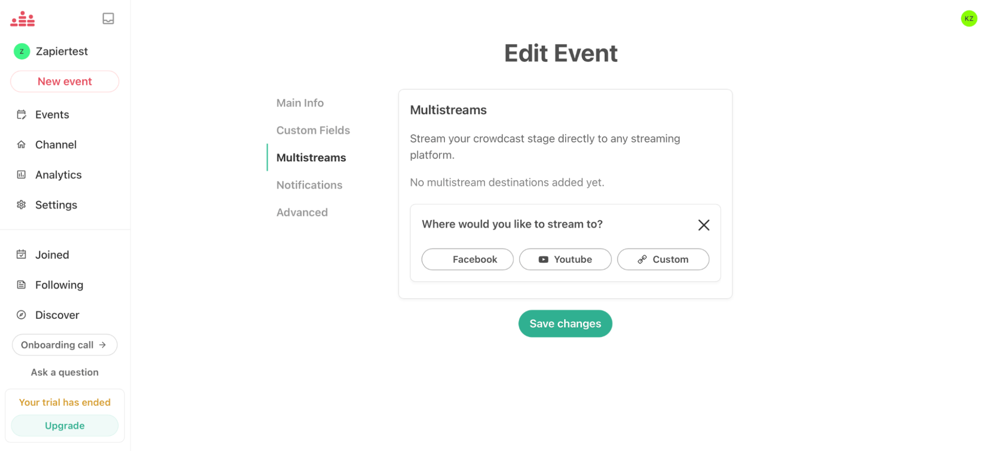 Crowdcast, our pick for the best webinar software for streaming to multiple services simultaneously