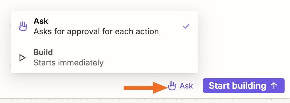 Choosing Ask Mode in Zapier Copilot