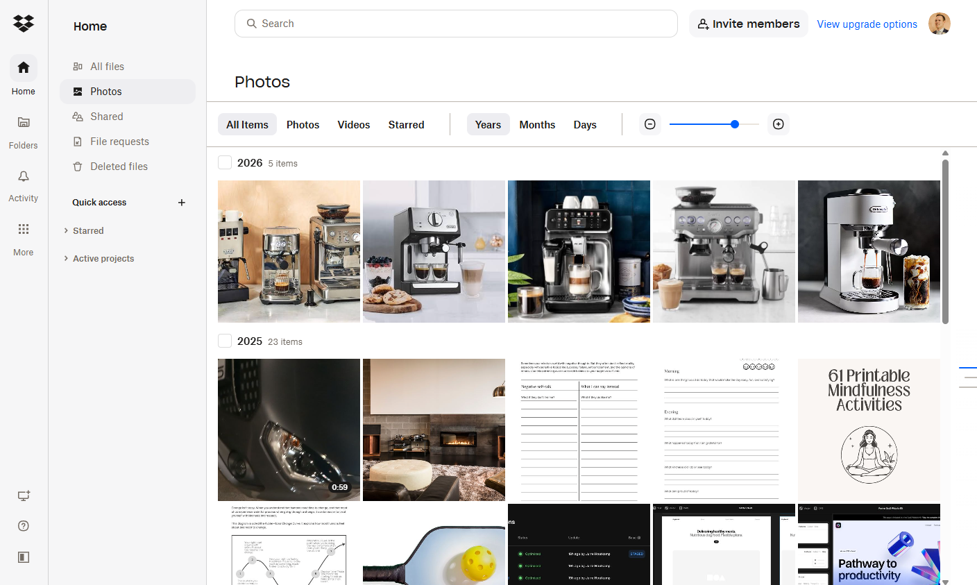 The Photos tab in Dropbox