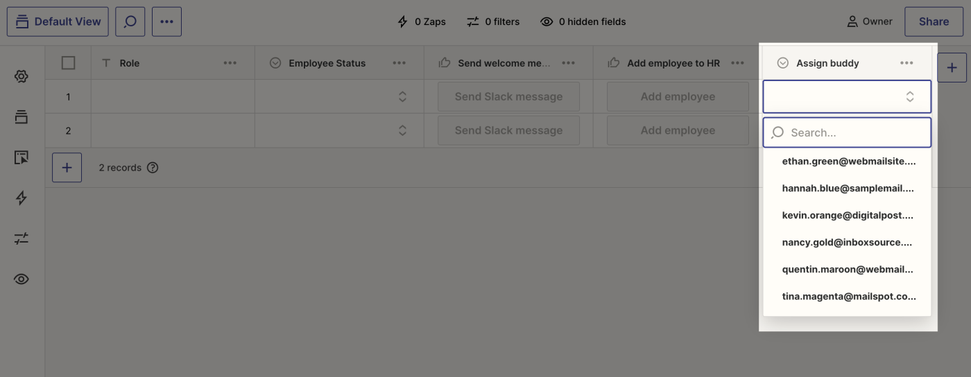 Screenshot of assign buddy dropdown