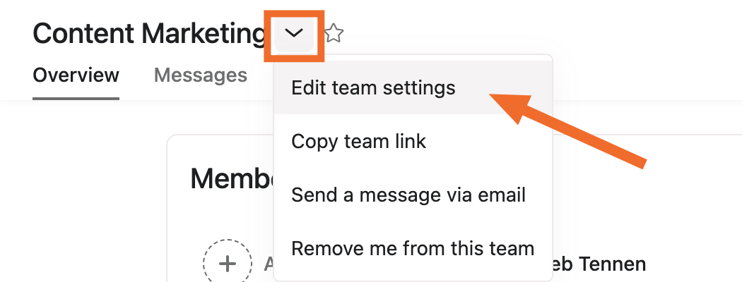 Editing team settings in Asana