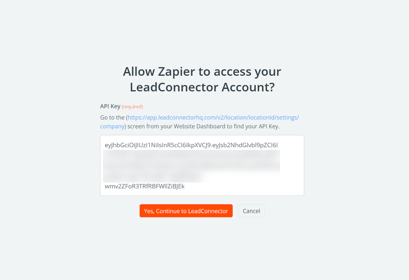 Screenshot of Zapier's authorization page