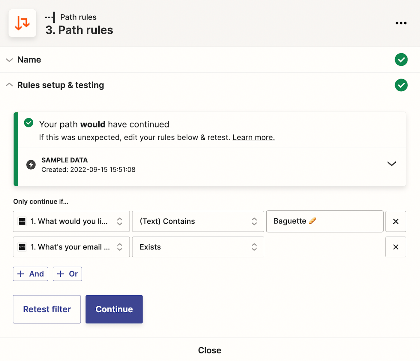 Test Zapier Path rules