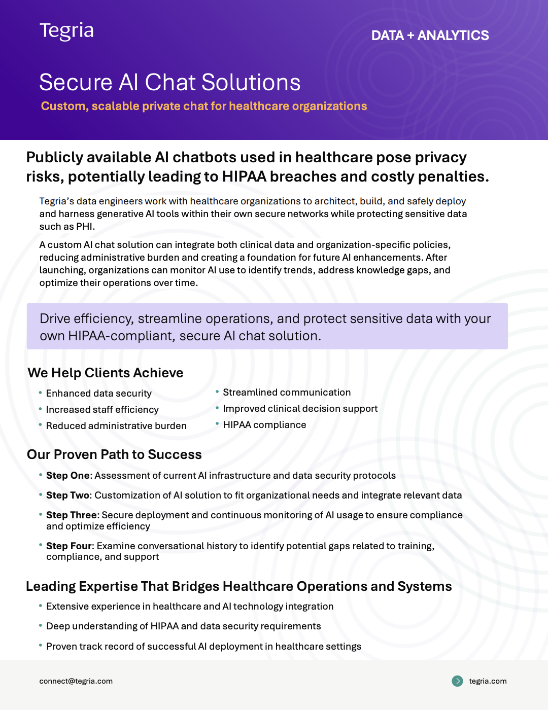 Example of Tegria's consulting one pager, first page