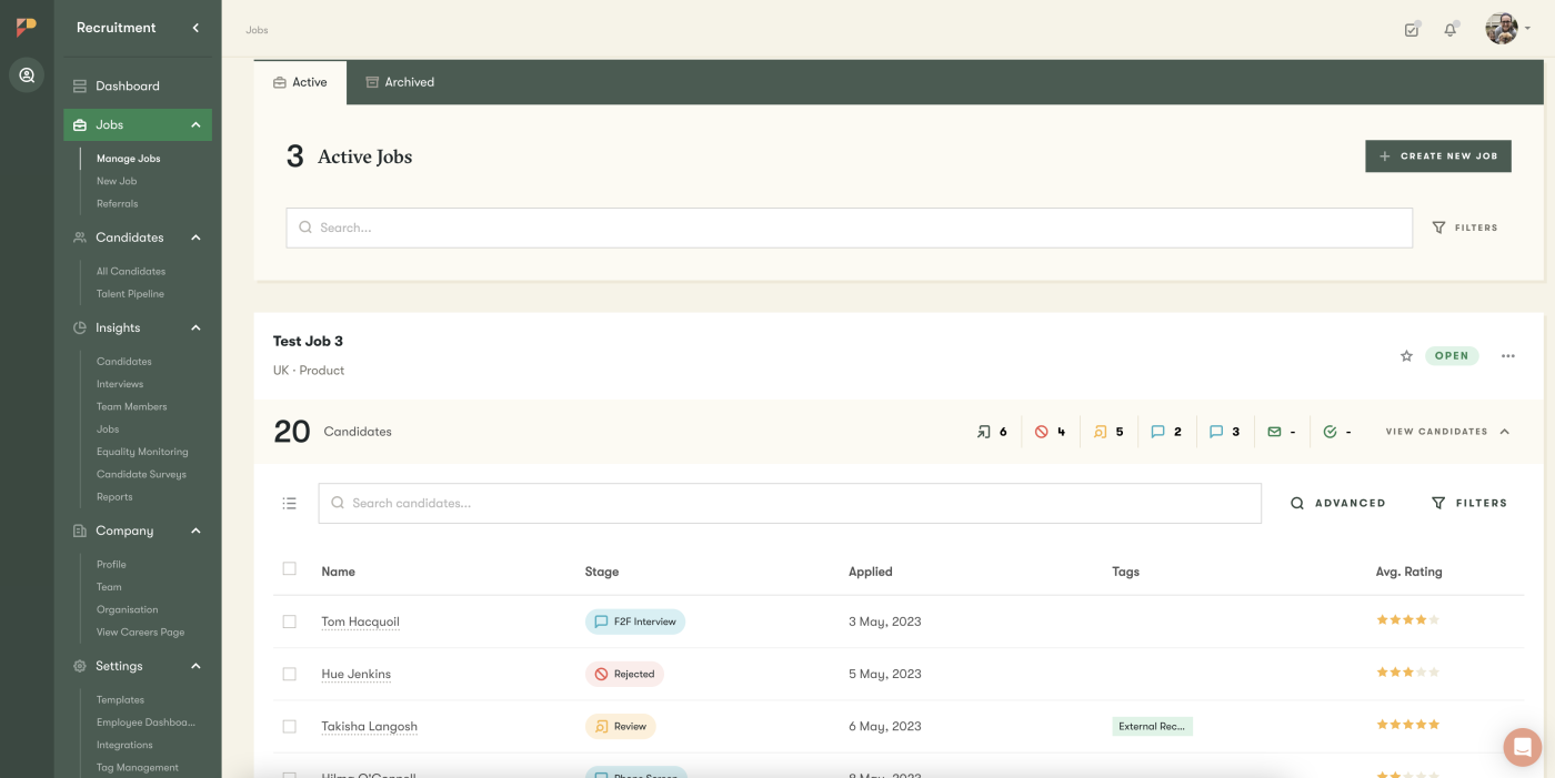 Screenshot of Pinpoint's job view.